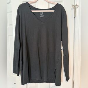 New York & Company Black Long Sleeve V-Neck Top